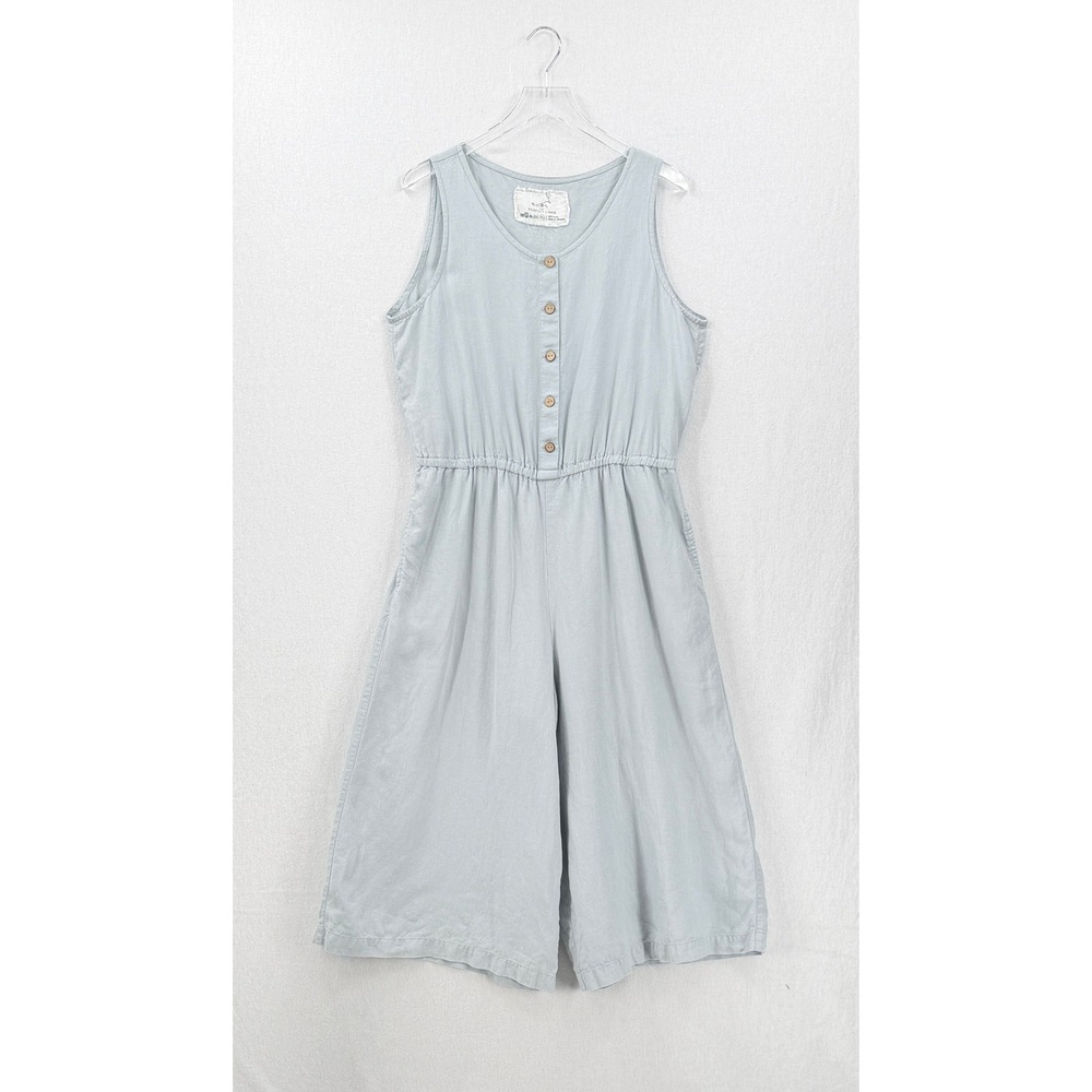 not PERFECT LINEN Palma Jumpsuit Women XL Blue Button Front Sleeveless Wide Leg - Picture 2 of 14